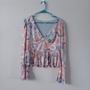 Miami Floral V-Neck Long-Sleeve Peplum Top